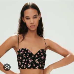 Zara Black Floral Print Corset Crop Top